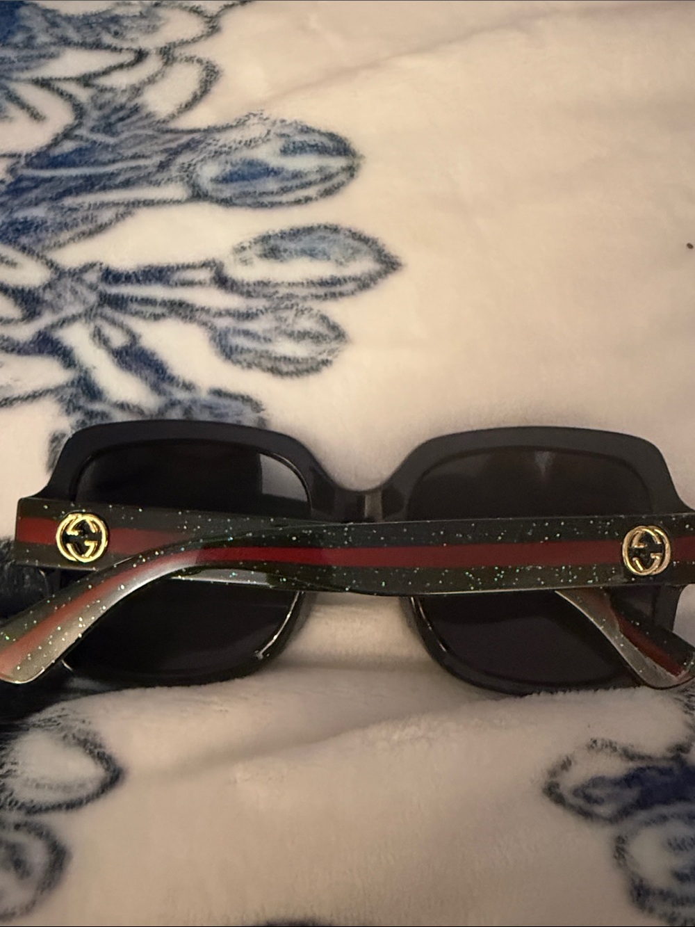 Designer-Style Black Sunglasses with Green and Red Stripe